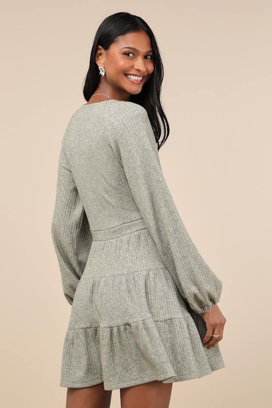 Adorable Option Heather Beige Long Sleeve Mini Sweater Dress