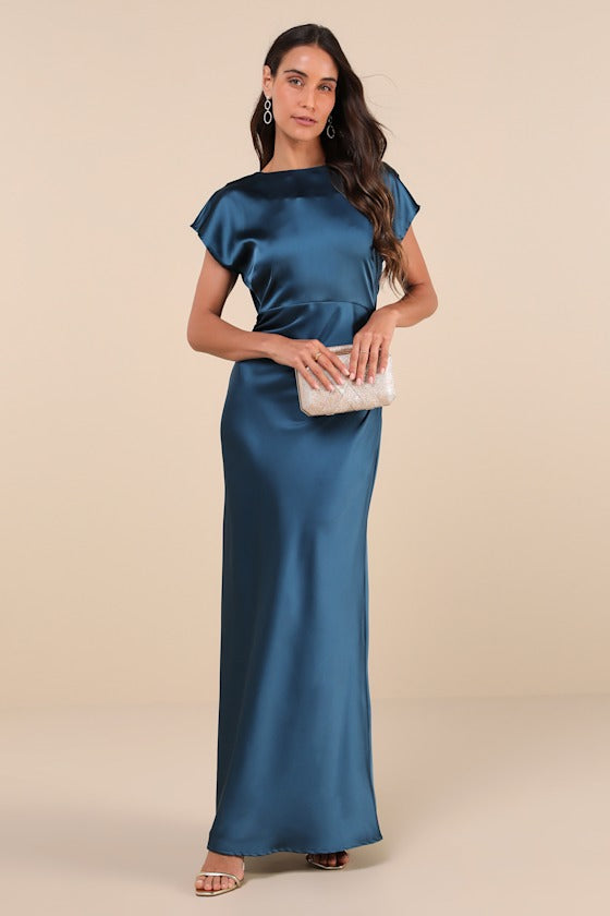 Captivating Presence Wine Red Satin Cowl Back Maxi Dress