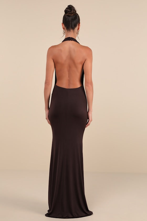 Eye-Catching Silhouette Red Cowl Neck Halter Maxi Dress