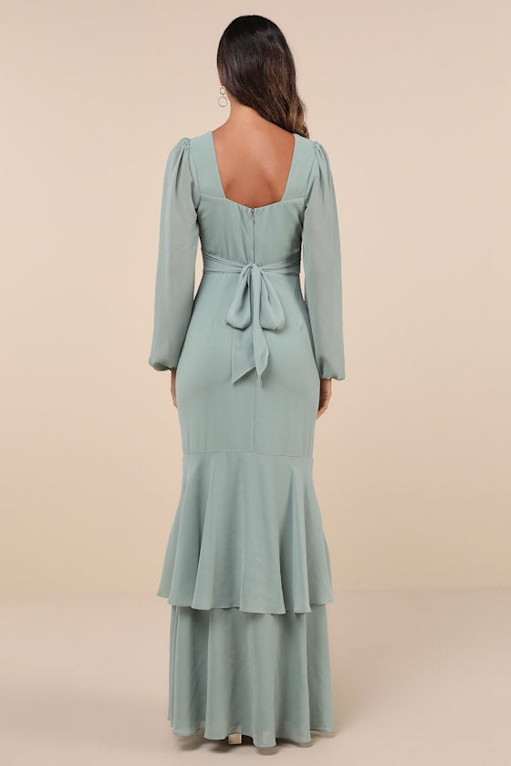Tier Elegance Black Long Sleeve Tiered Maxi Dress