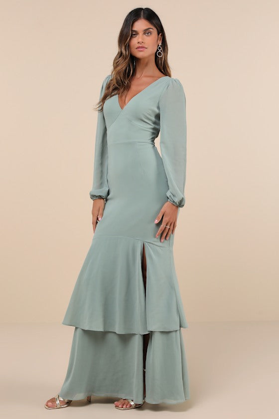 Tier Elegance Black Long Sleeve Tiered Maxi Dress