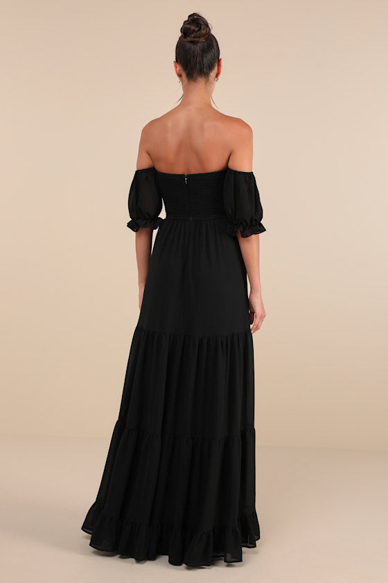 Exceptionally Gorgeous Sage Chiffon Off-the-Shoulder Maxi Dress