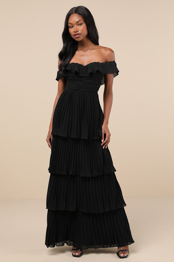 Always Remarkable Rusty Rose Pleated Off-the-Shoulder Maxi Dress