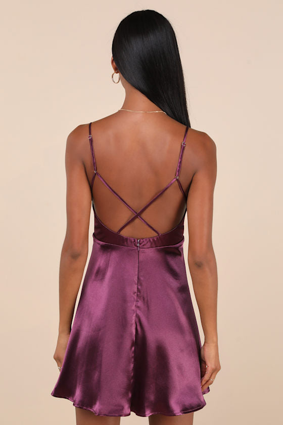 Happily Yours Navy Blue Satin Skater Mini Dress