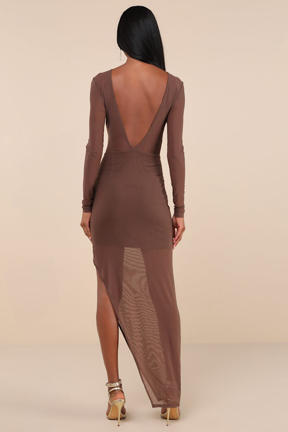 Alluring Silhouette Black Sheer Mesh Backless Maxi Dress