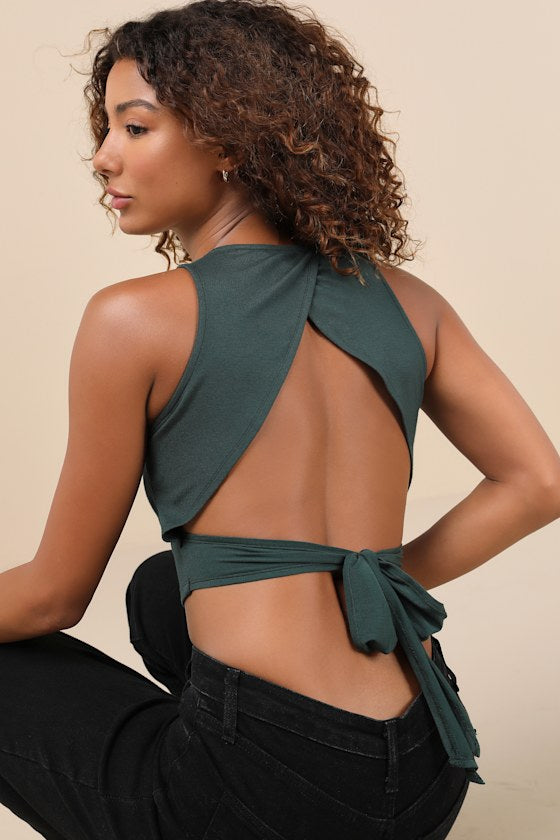 Let's Tie It White Tie-Back Cropped Tank Top