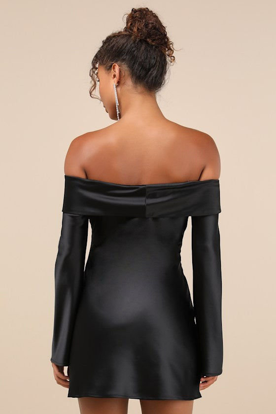 Luxurious Vision Berry Pink Satin Off-the-Shoulder Mini Dress