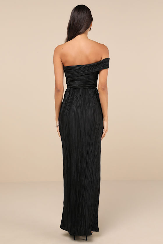 Poised Performance Blue Plisse One-Shoulder Maxi Dress