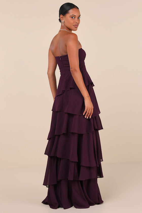 Gorgeous Essence Black Strapless Tiered Maxi Dress