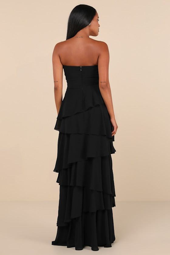 Gorgeous Essence Dark Purple Strapless Tiered Maxi Dress