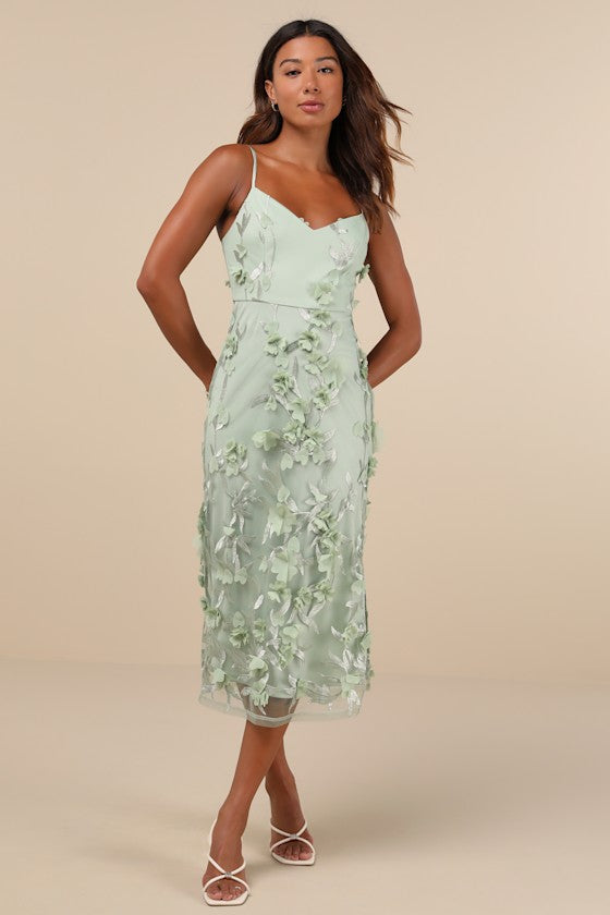 Limitless Adoration Blush Pink 3D Floral Embroidered Midi Dress