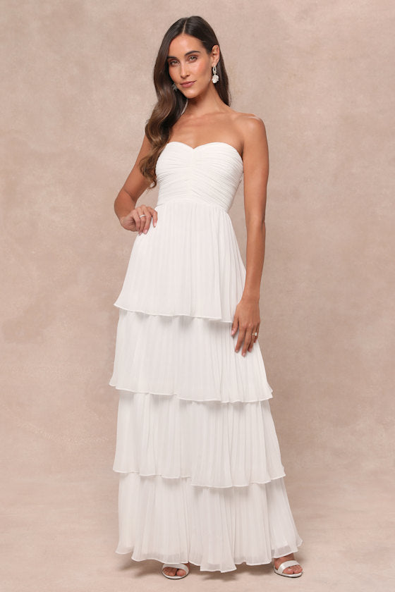 Seriously Sensational Yellow Strapless Tiered Maxi Dress