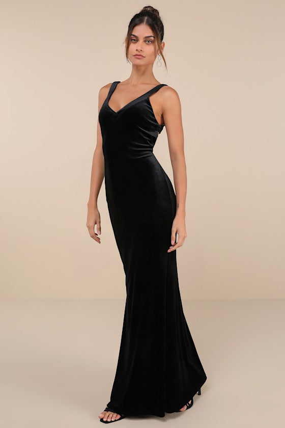 Perfectly Classy Navy Blue Velvet Strappy Maxi Dress