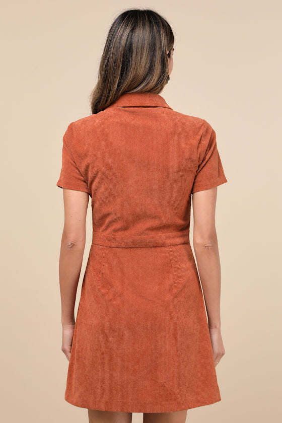 Go-Getter Girl Olive Green Corduroy Mini Dress With Pockets