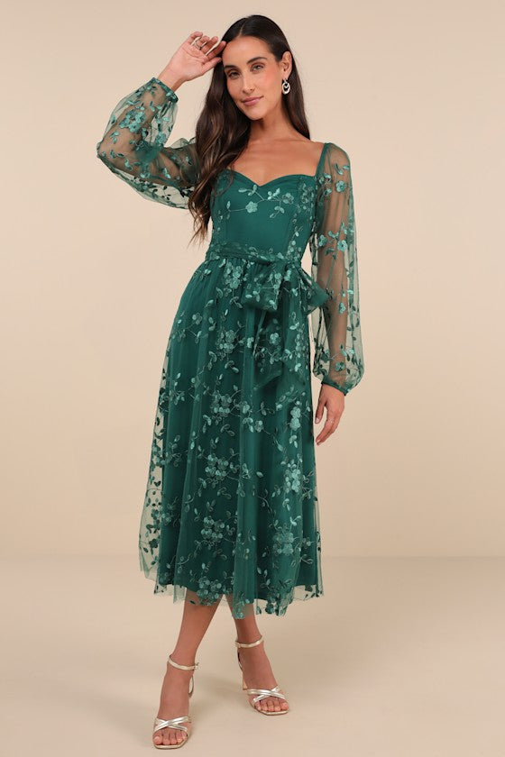 Darling Charisma Black Mesh Embroidered Midi Dress