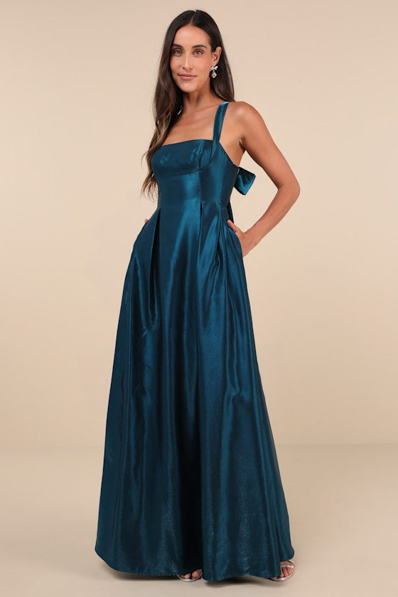 Immaculate Aura Shiny Magenta Taffeta Maxi Dress With Pockets