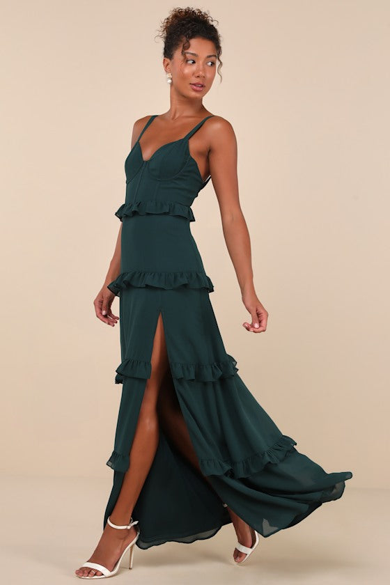Sincerely Poised Plum Purple Backless Bustier Tiered Maxi Dress