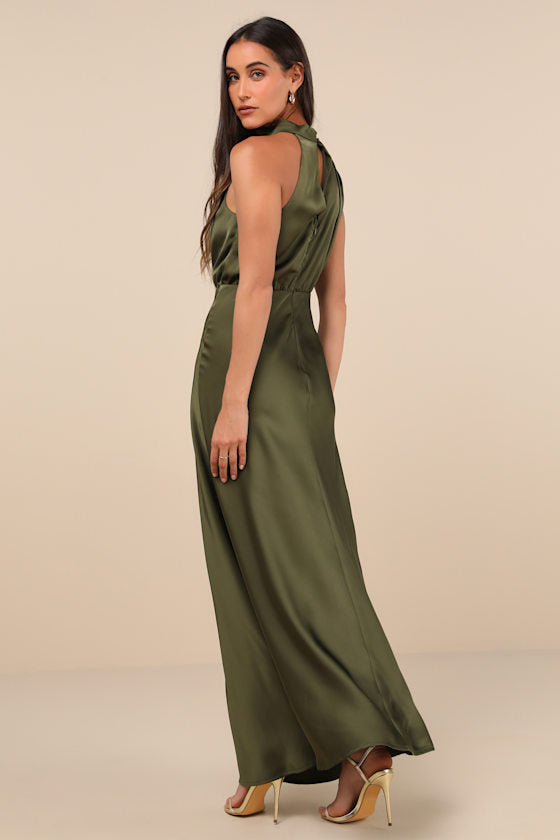 Distinctive Charm Rose Pink Satin Asymmetrical Maxi Dress