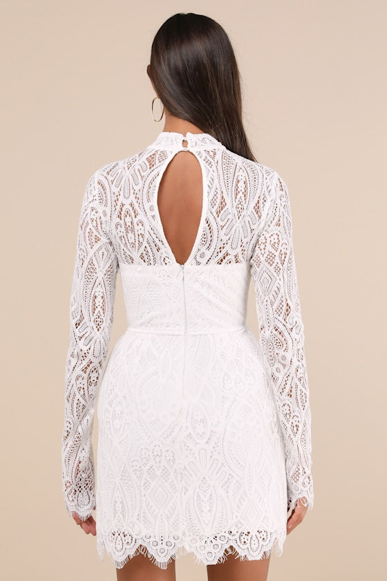 Gorgeous Attraction Black Lace Structured Long Sleeve Mini Dress