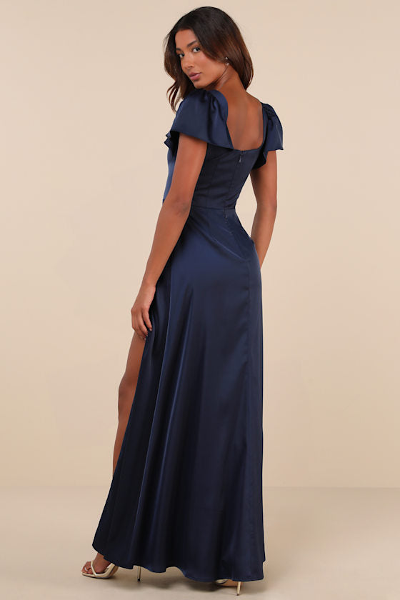 Ultimate Sweetness Emerald Green Satin Flutter Sleeve Maxi Dress