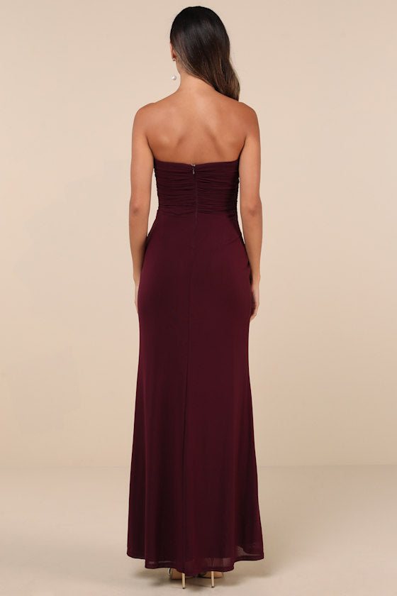 Epitome of Allure Bright Blue Mesh Strapless Ruched Maxi Dress