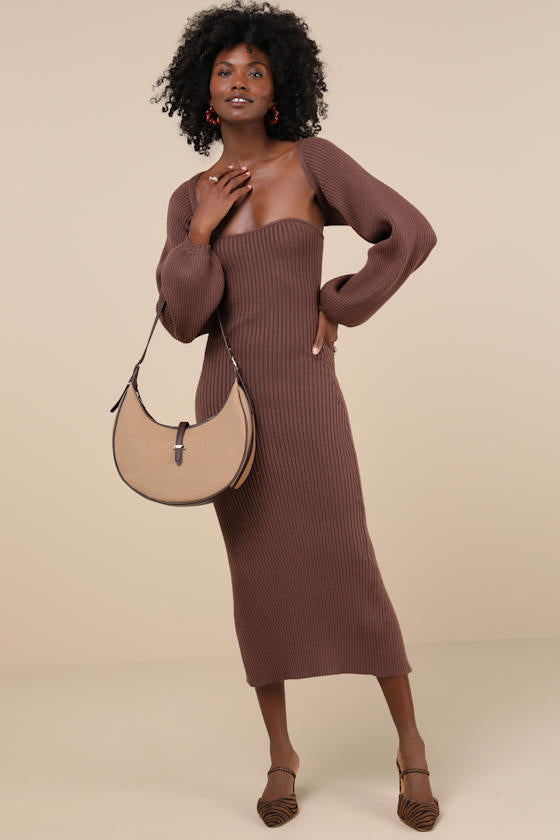 Autumn Aura Beige Ribbed Two-Piece Sweater Dress