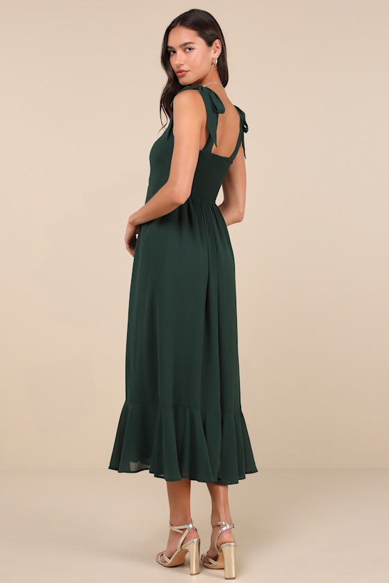 Summer Invite Black Tie-Strap Tiered Midi Dress