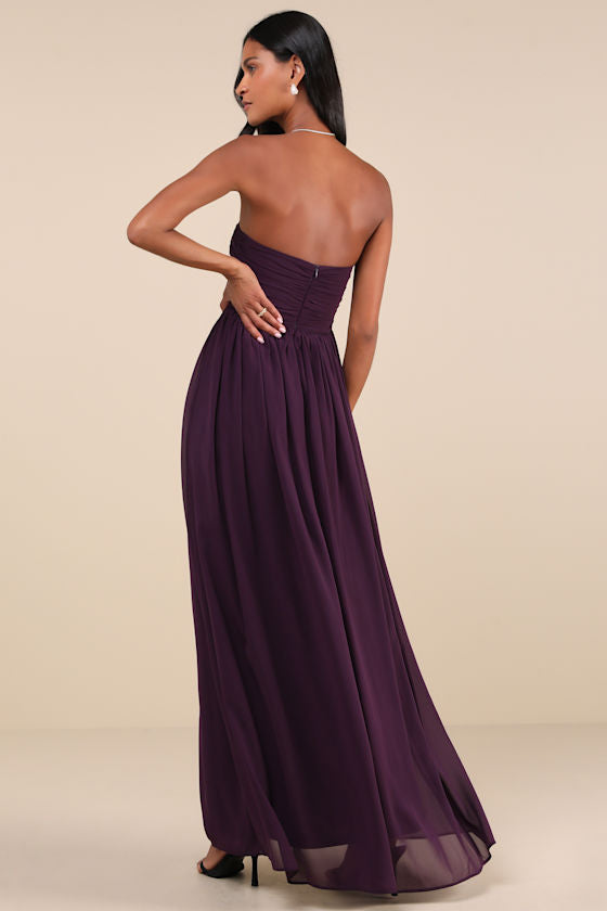 Luxe Favorite Black Strapless Ruched Maxi Dress