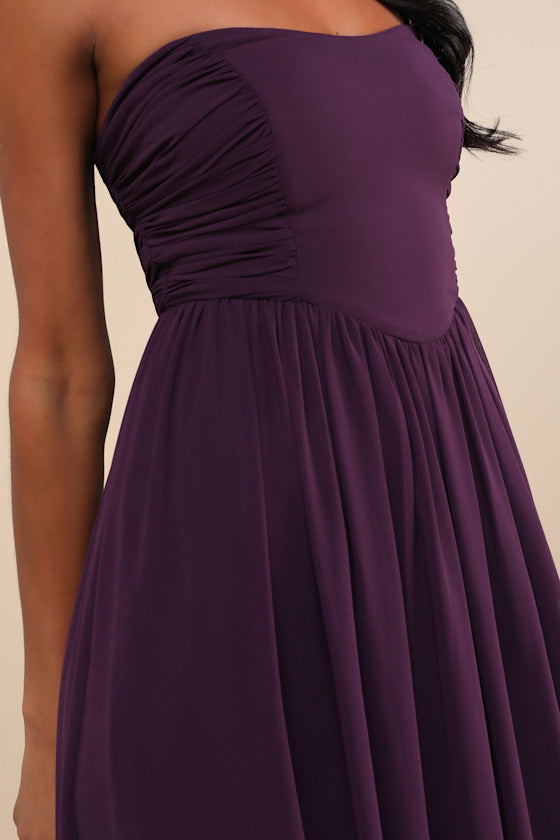 Luxe Favorite Black Strapless Ruched Maxi Dress