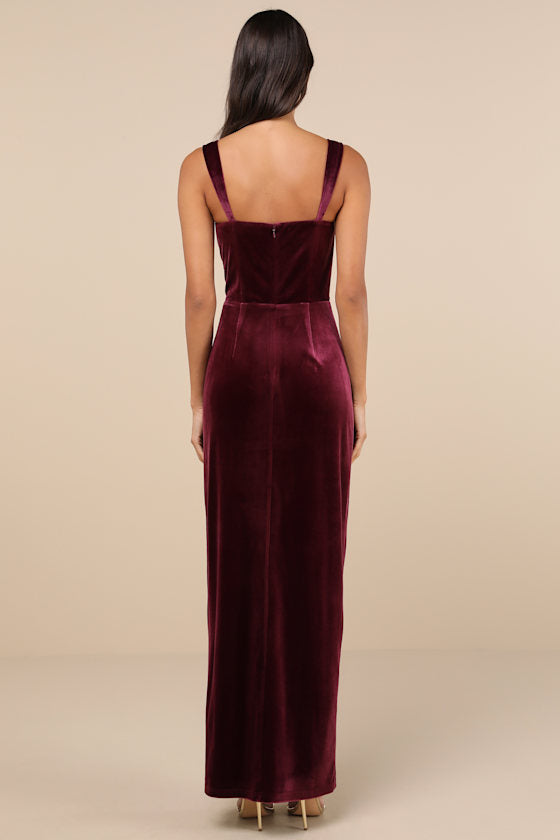 Pristine Luxury Dark Mauve Velvet Bustier Maxi Dress