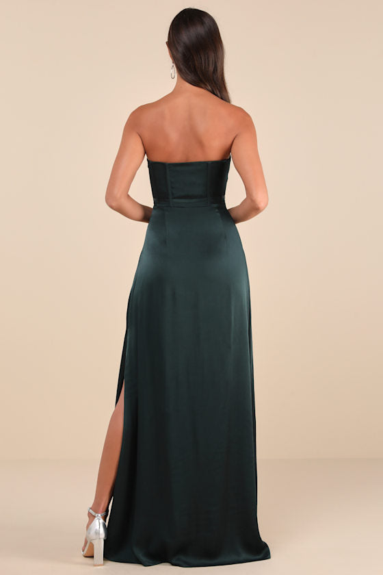 Extraordinary Presence Rust Brown Satin Strapless Maxi Dress