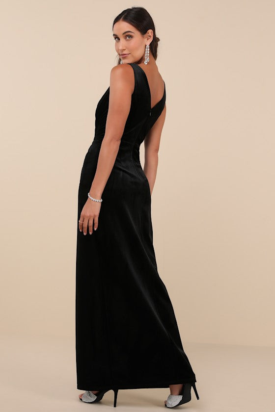 Beautiful Evenings Wine Red Velvet Twist-Front Maxi Dress