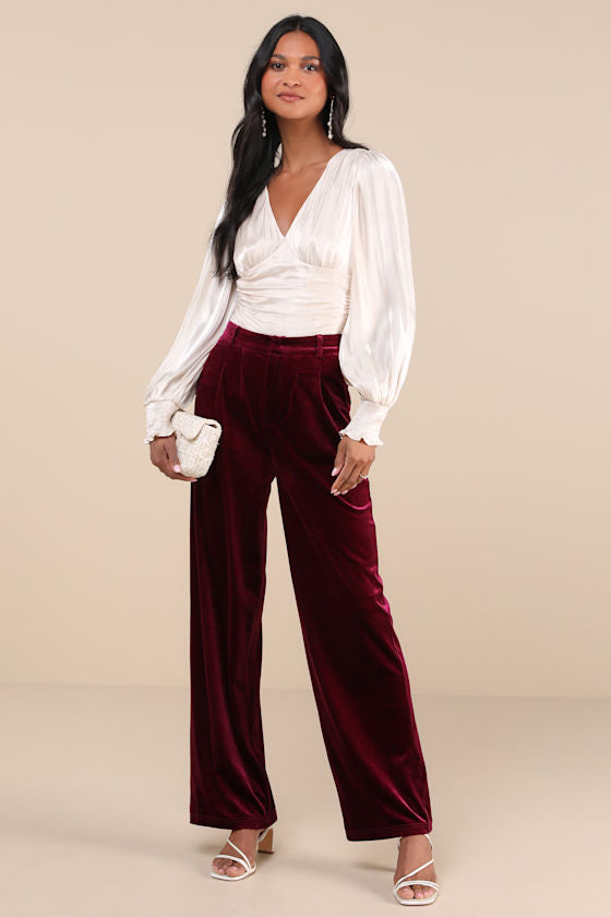 Posh Idea Emerald Velvet High-Rise Straight Leg Trouser Pants