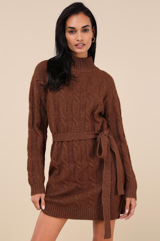 Warmed Up To You Cream Cable Knit Mock Neck Sweater Dress