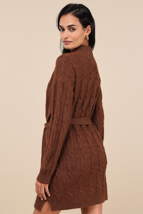 Warmed Up To You Cream Cable Knit Mock Neck Sweater Dress