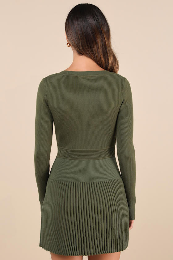 Chicest Crush Black Ribbed Long Sleeve Mini Sweater Dress