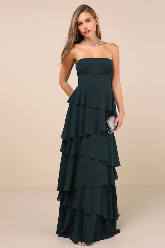 Gorgeous Essence Black Strapless Tiered Maxi Dress
