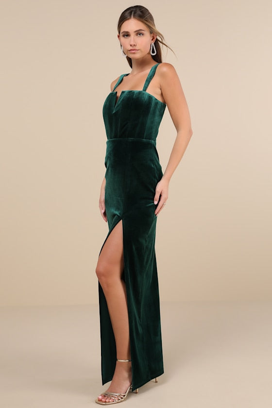 Pristine Luxury Dark Mauve Velvet Bustier Maxi Dress
