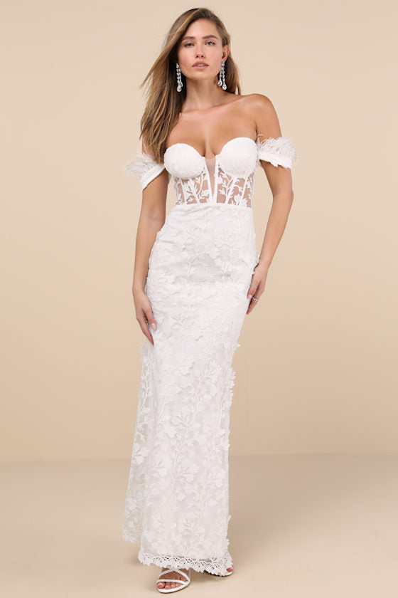 Midnight Sparkle Black Embroidered Feather Bustier Maxi Dress