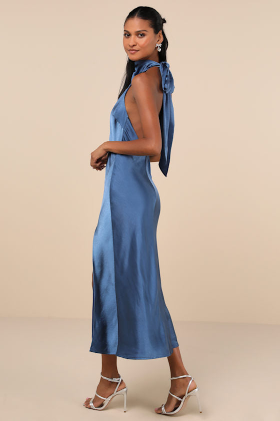 Exceptional Status Ivory Halter Backless Slip Midi Dress