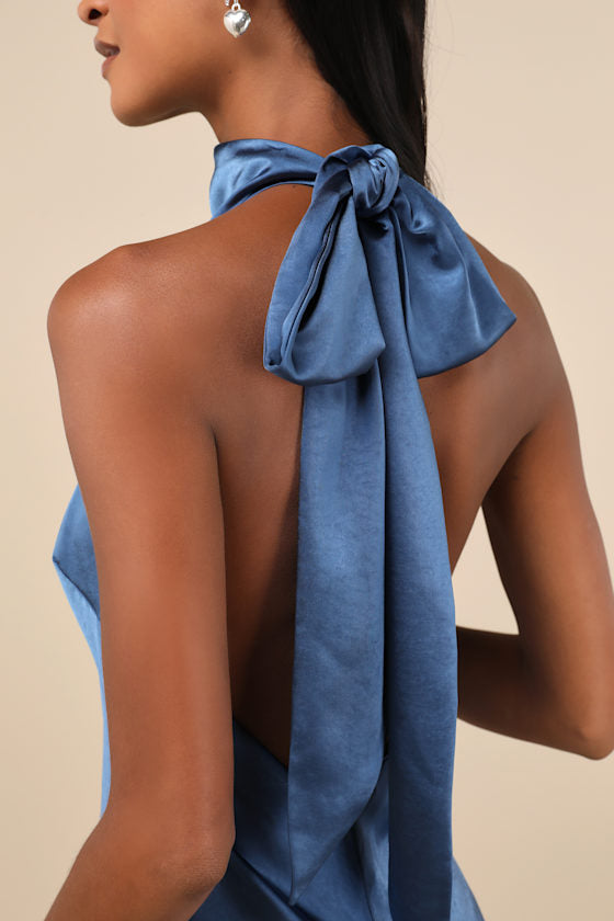 Exceptional Status Rust Halter Backless Slip Midi Dress