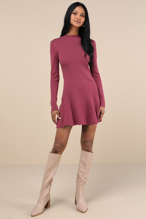 Adorable Intentions Black Mock Neck A-Line Mini Sweater Dress