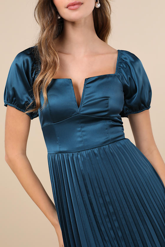 Flawless Forever Dark Purple Satin Pleated Midi Dress