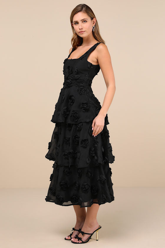 Exceptional Entrance Mint Sleeveless Tiered Rosette Midi Dress