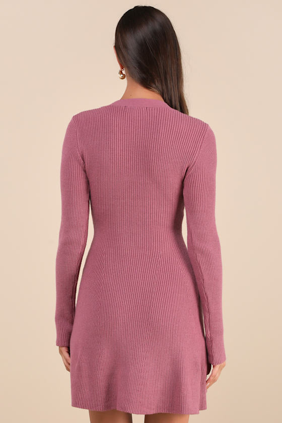 Adorably Flirty Heather Grey Button-Front Sweater Mini Dress