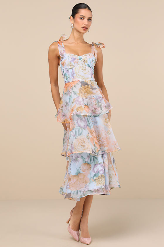 Kianne Blue Striped Cutout Tie-Back Midi Dress