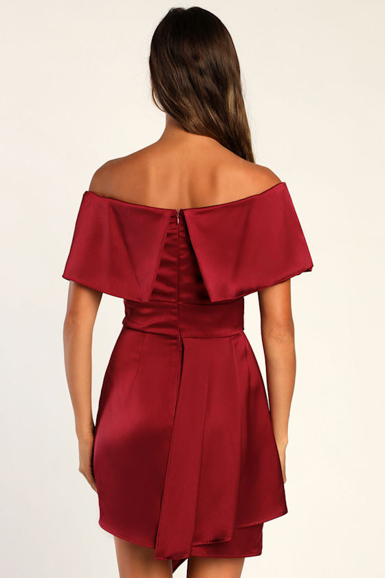 Always Celebrating Ivory Satin Off-the-Shoulder Mini Dress