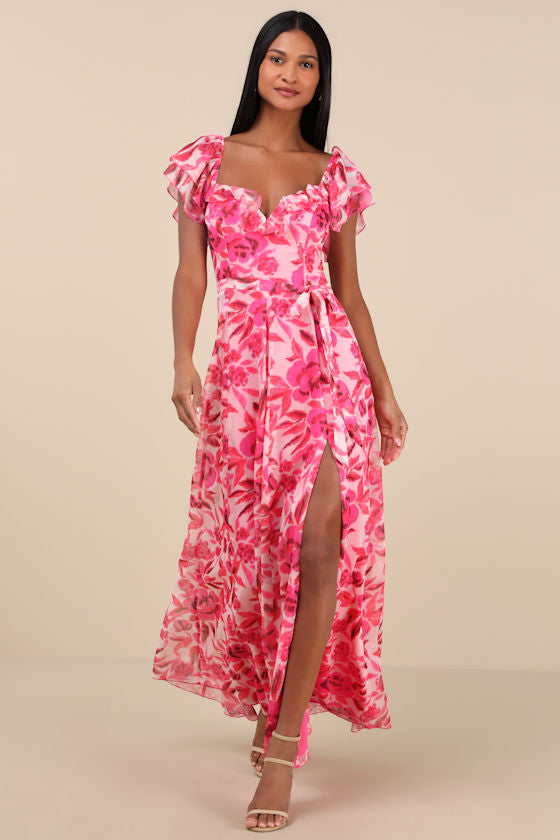 Sensationally Sweeter Blue Floral Ruffled Maxi Dress