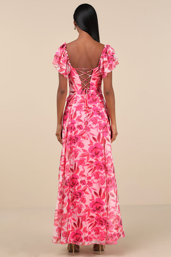 Sensationally Sweeter Blue Floral Ruffled Maxi Dress