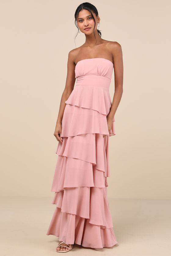 Gorgeous Essence Slate Blue Strapless Tiered Maxi Dress